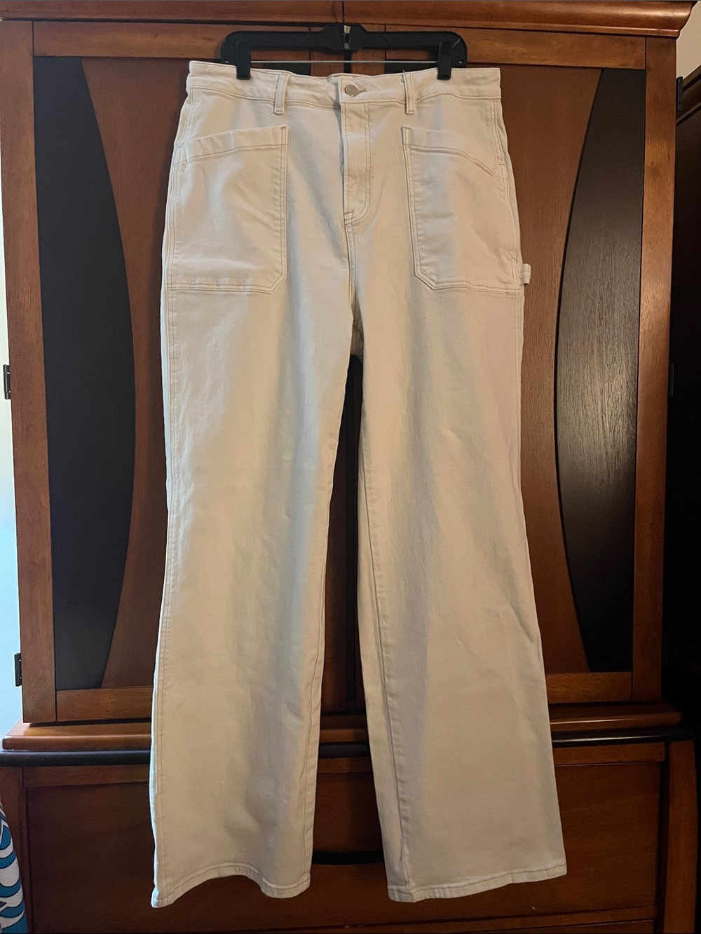 Risen Almond Denim High-Rise Carpenter Jeans w/Cool Pockets Front & Back